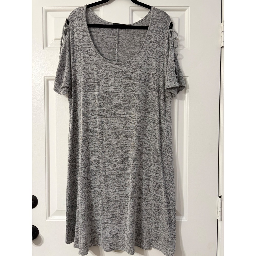 Naif | plus size Cold Shoulder Lattice Sleeve Knit Dress | XL || Gray|